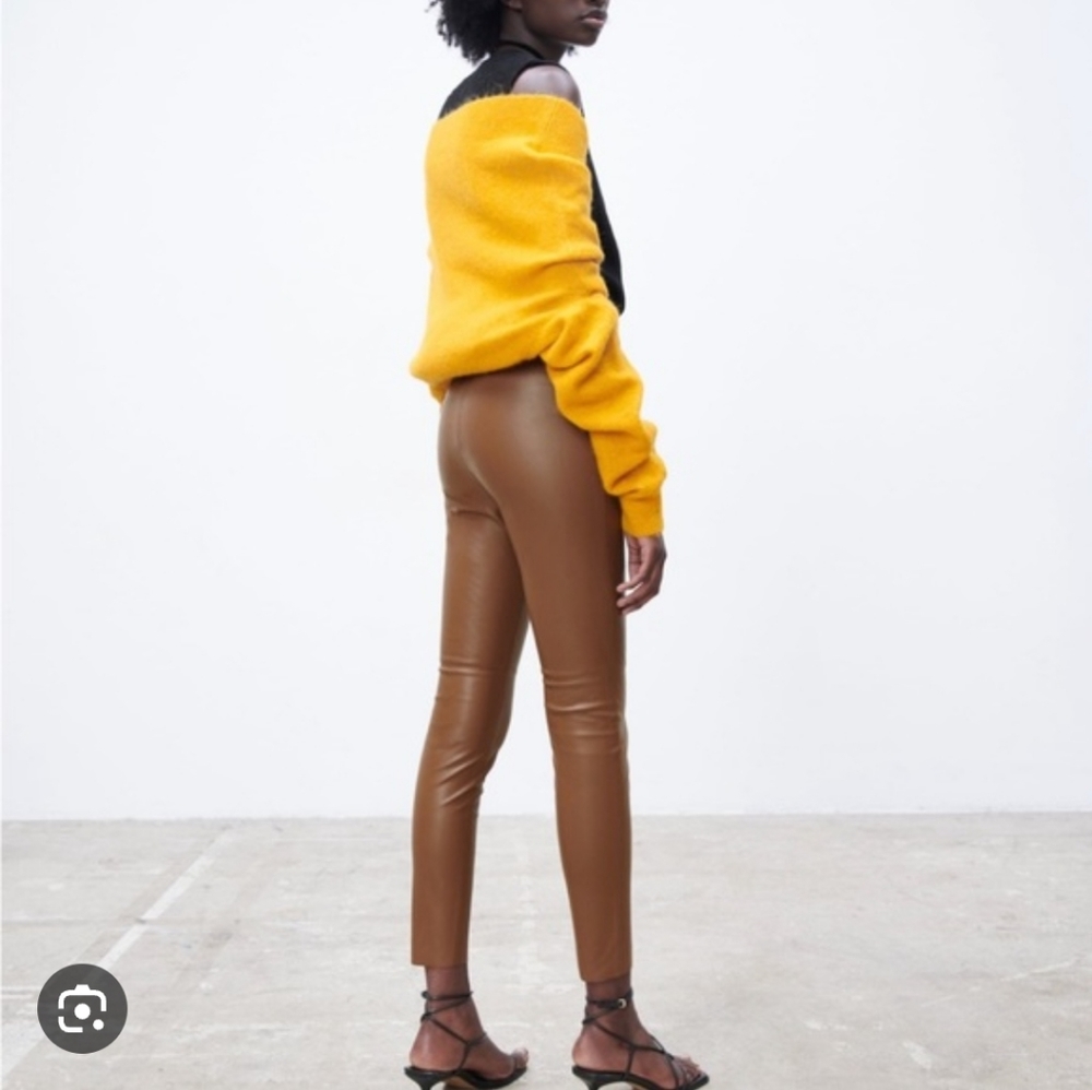 ZARA | Faux leather pants high waisted brown sz XS